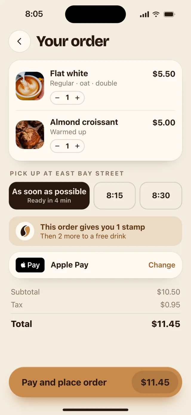 The Saltbean app, Your order