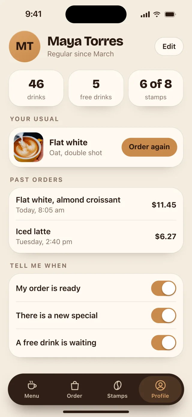 The Saltbean app, Profile