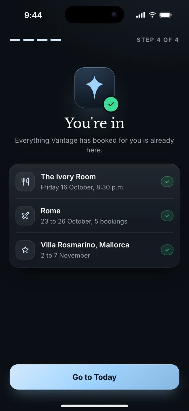 The Vantage app, You're in