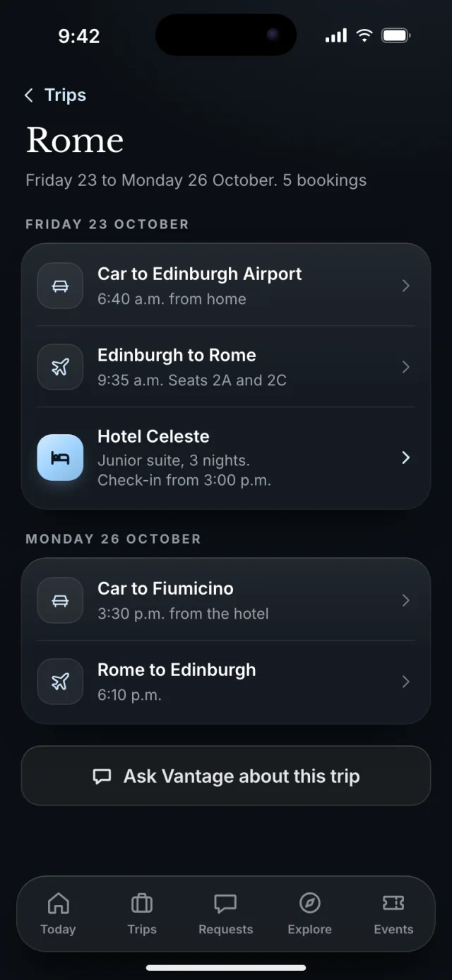 The Vantage app, Rome