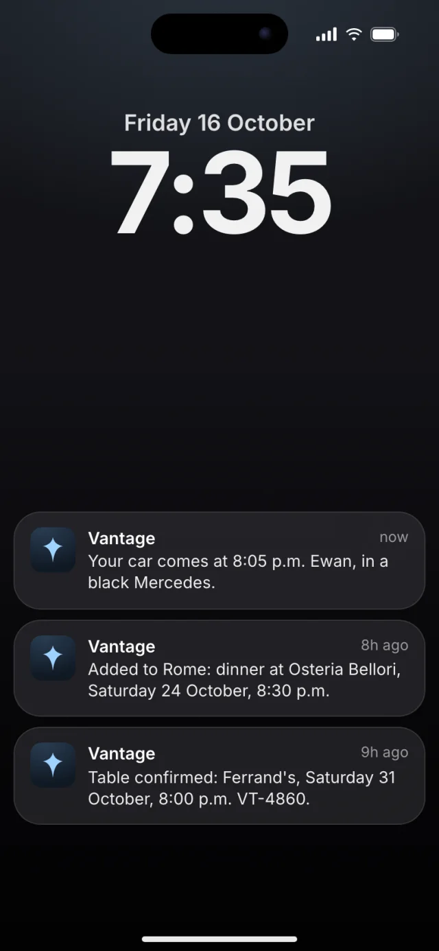 The Vantage app, Notifications