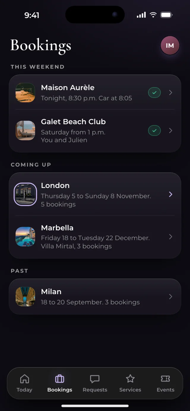 The Vauclair app, Bookings