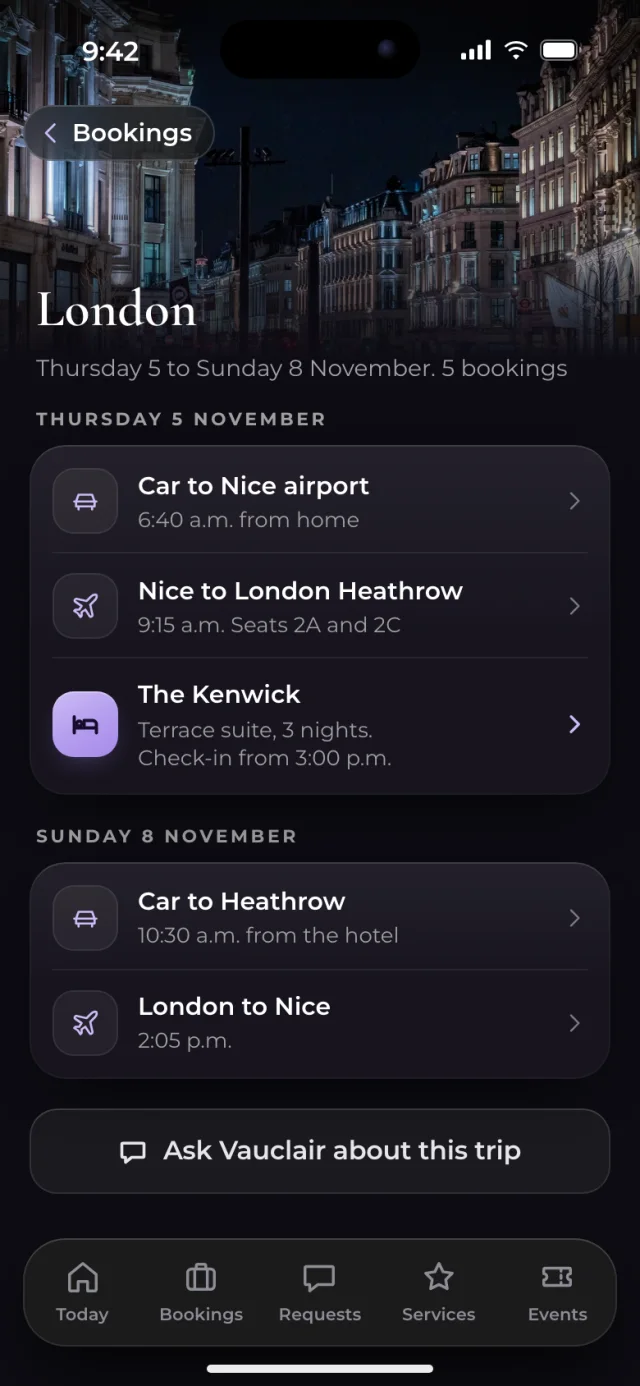 The Vauclair app, London