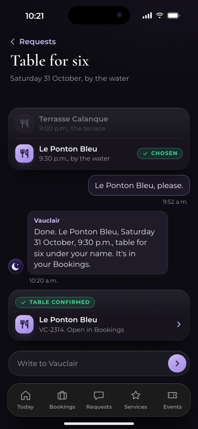 The Vauclair app, Confirmed