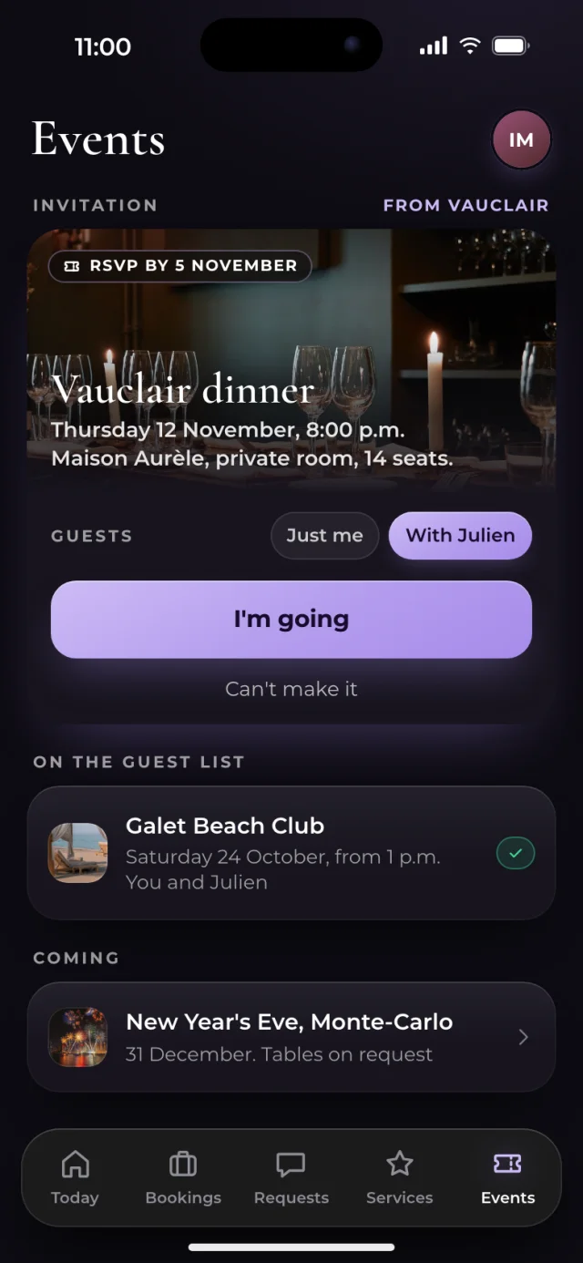The Vauclair app, Events