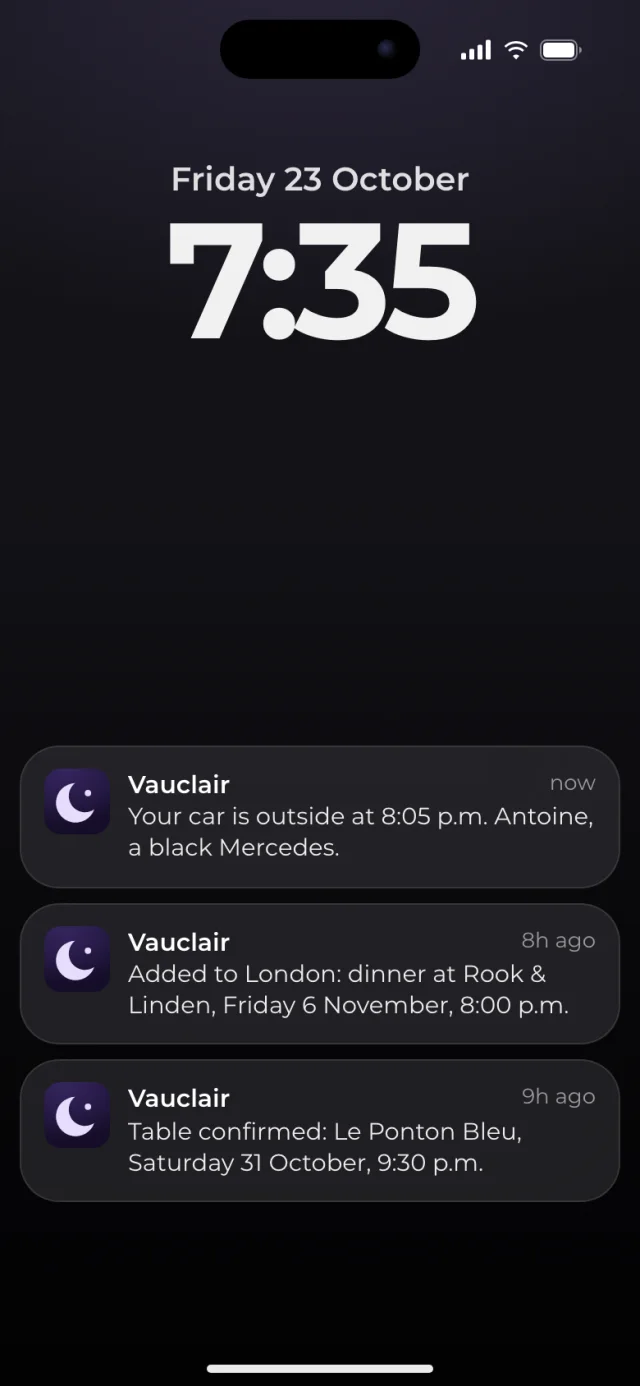 The Vauclair app, Notifications