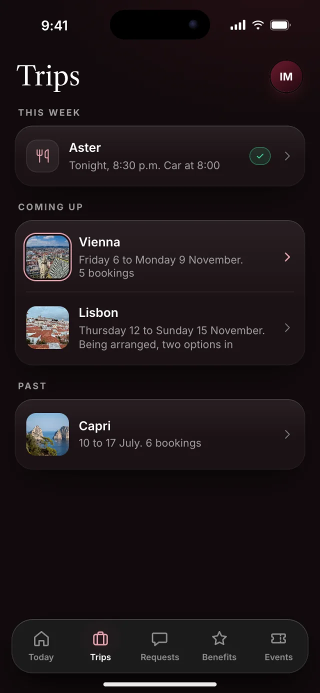 The Verbena app, Trips