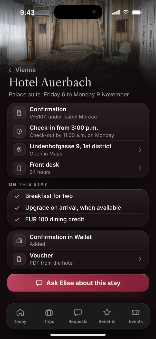 The Verbena app, Hotel Auerbach