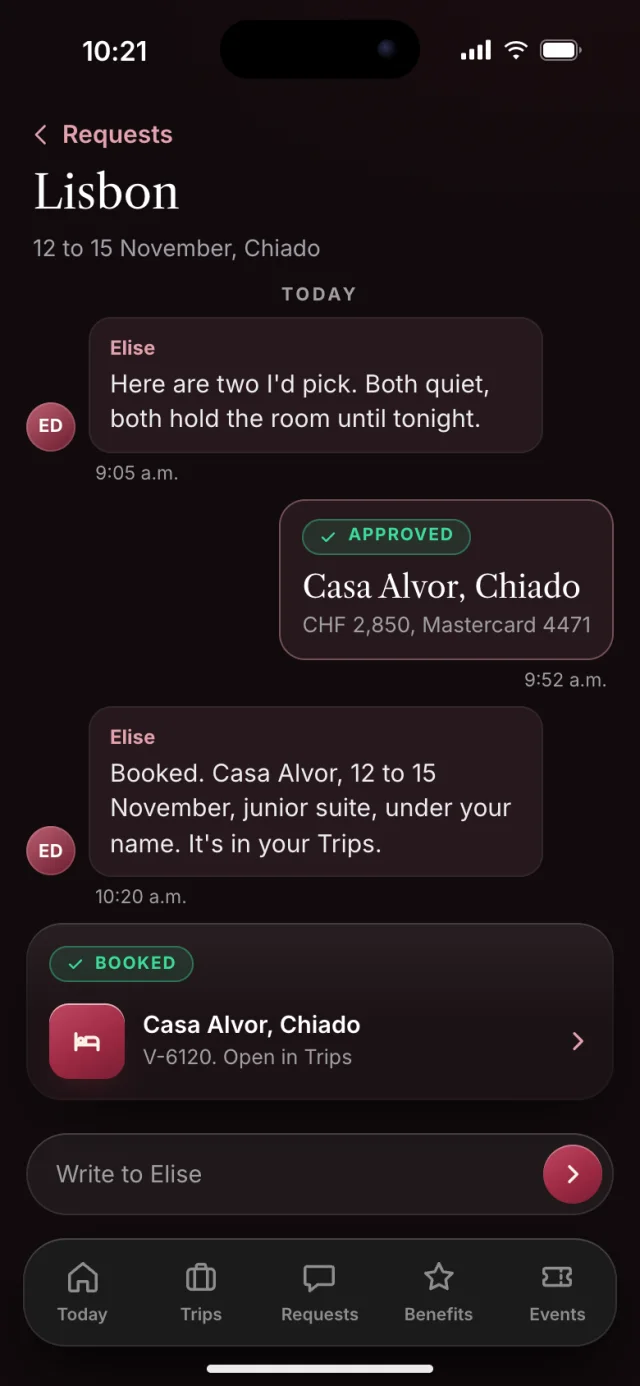 The Verbena app, Booked