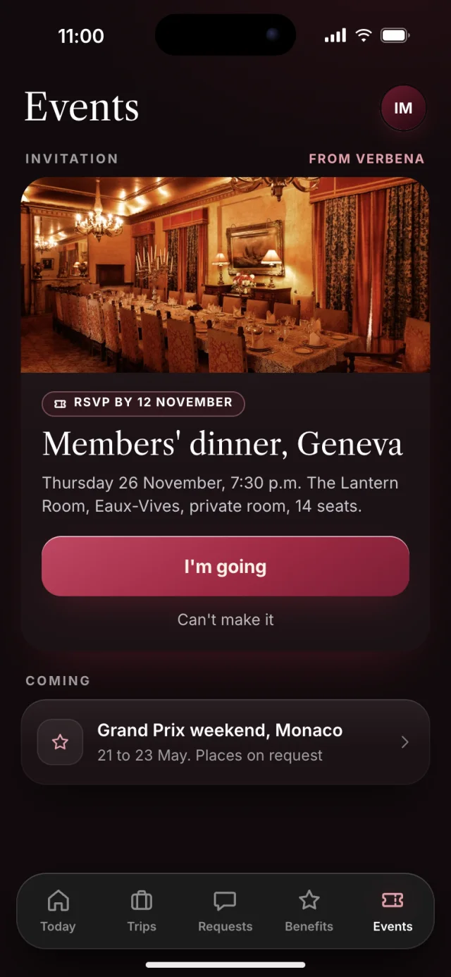 The Verbena app, Events