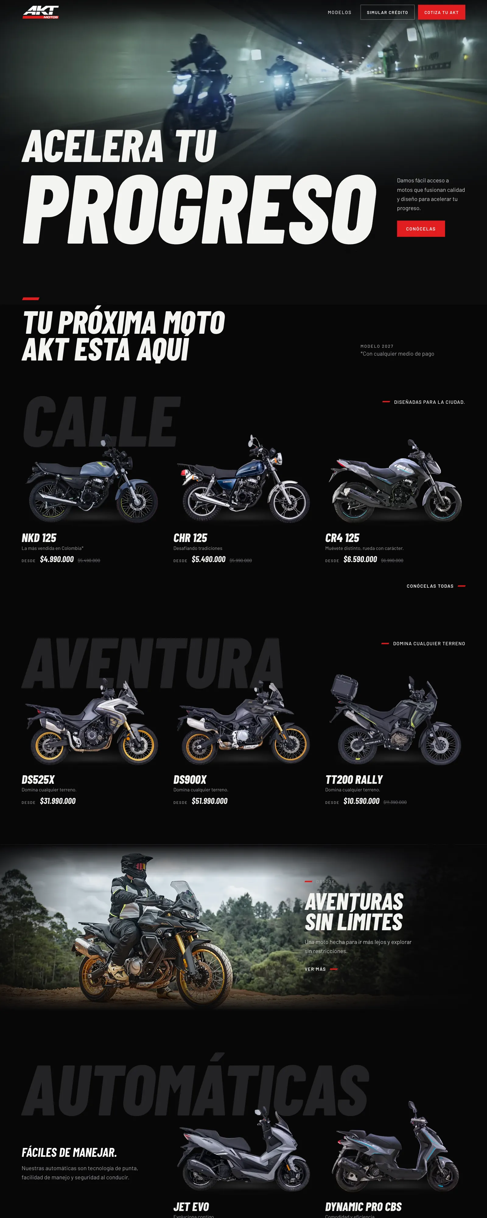 The AKT Motos website