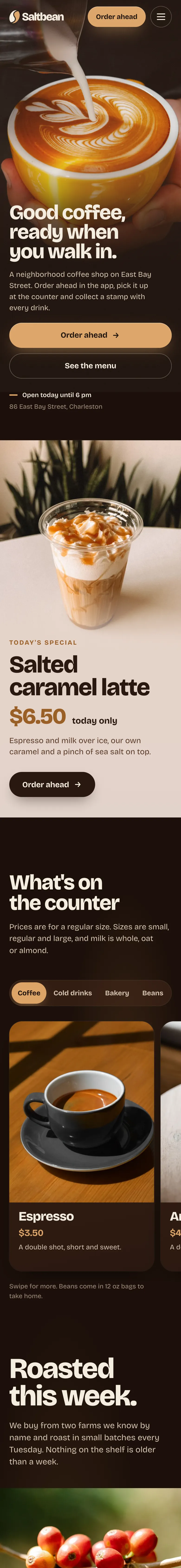 The Saltbean website on a phone