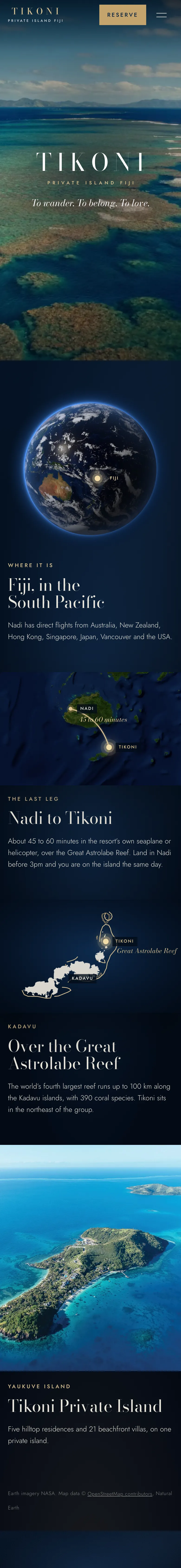 The Tikoni Private Island website on a phone