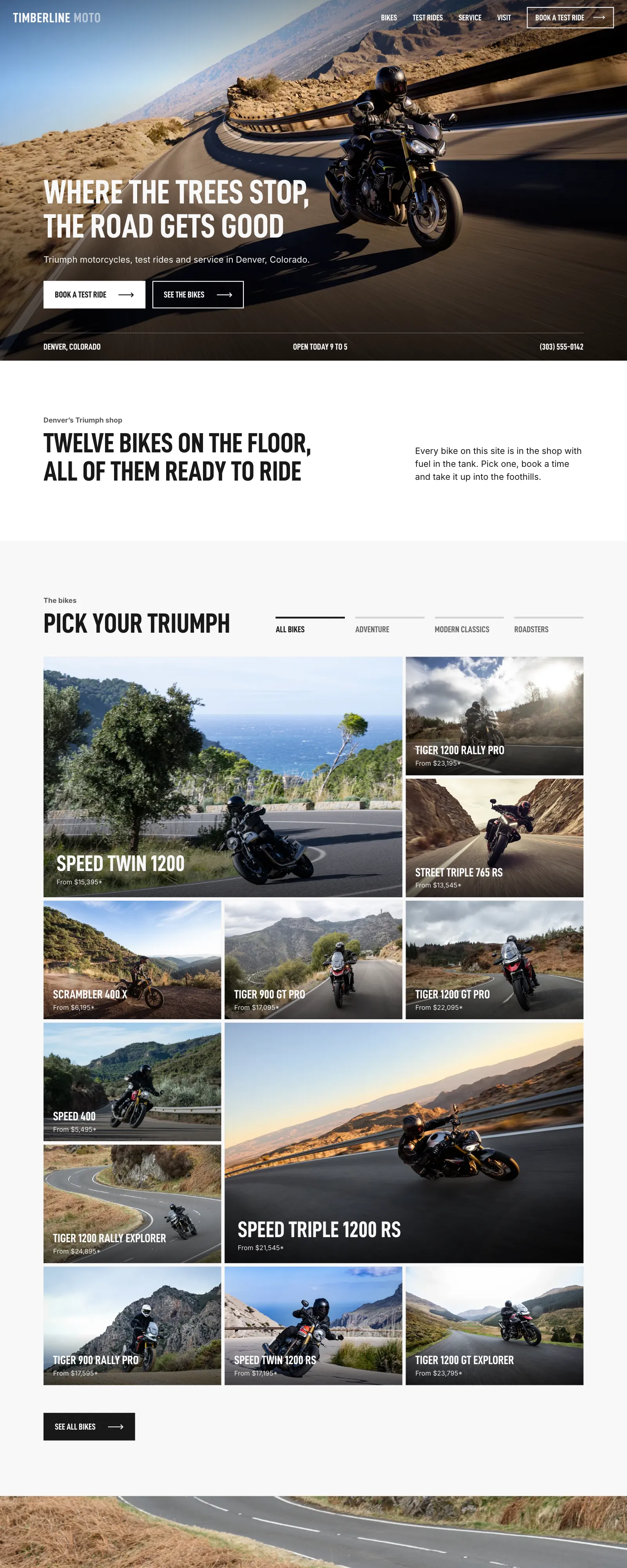 The Timberline Moto website